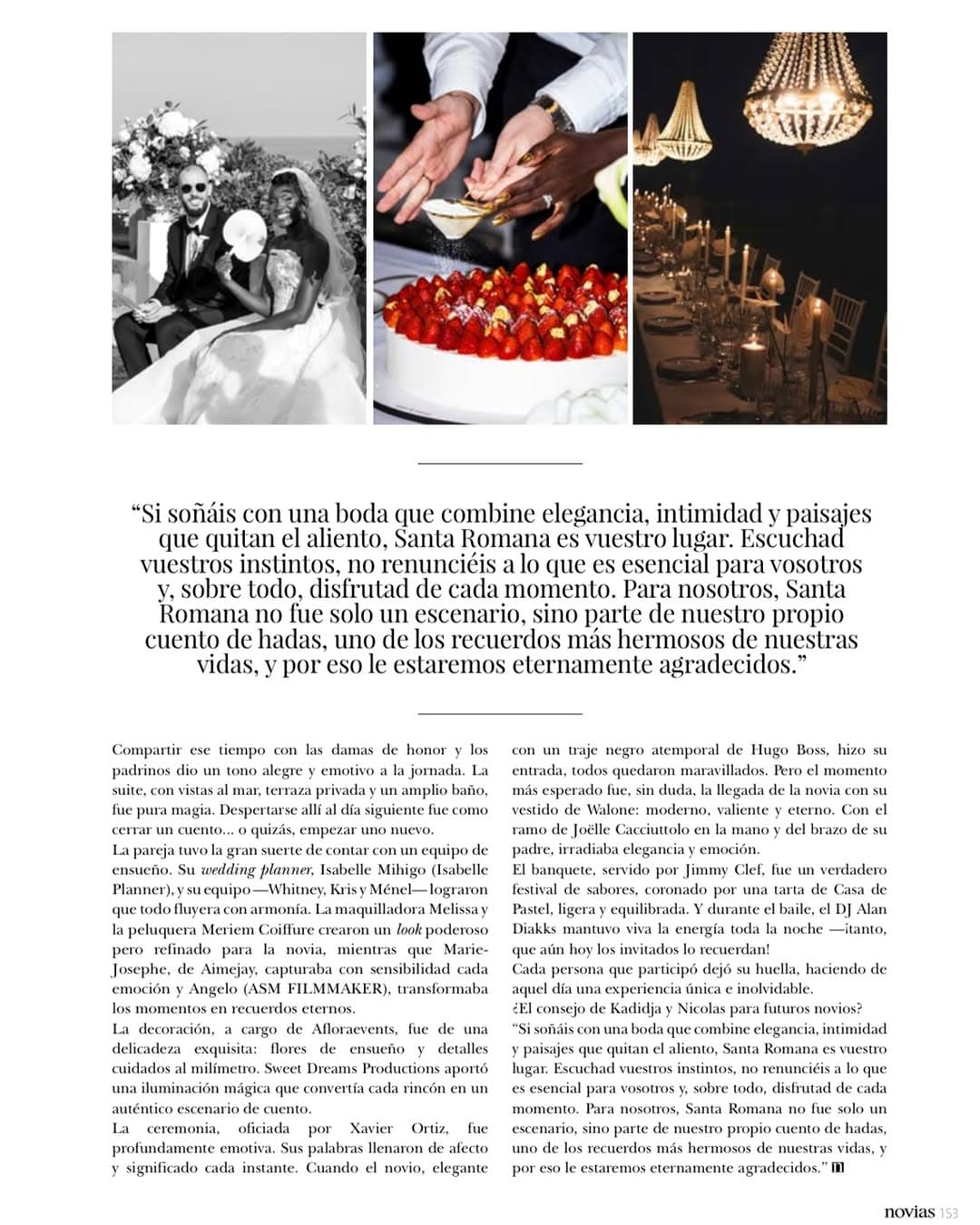 Article consacré au mariage dans le magazine Novias